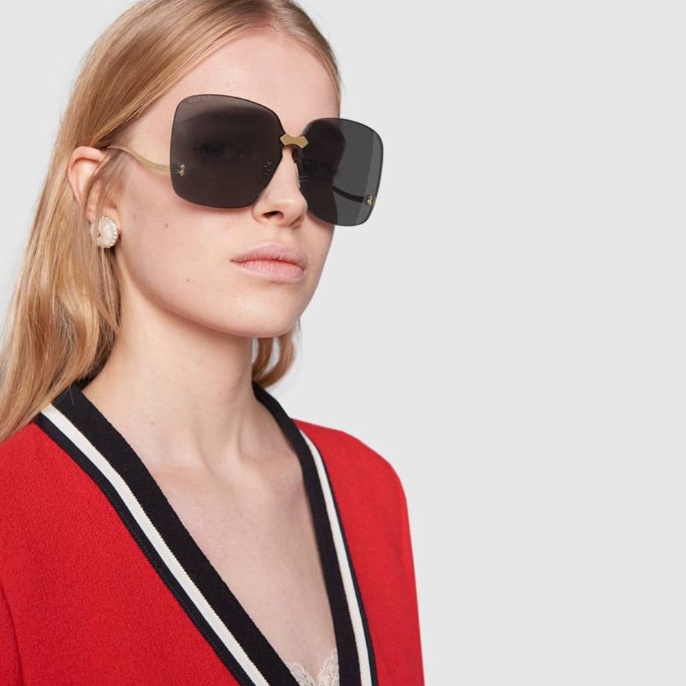 Authentic Gucci Square-frame rimless sunglasses.